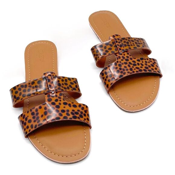 J. Crew Tortoise Print Beachside Slide Sandals Pool Beach Flat Slides Size 9 NEW - Picture 1 of 15